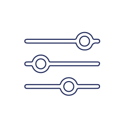 An icon depicting three horizontal sliders with adjustable knobs, perfect for apps related to dog training or pet care management.